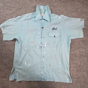 Vintage Hilton Honeywell Shirt Mens Medium Blue Work Uniform Bob USA Embroidered